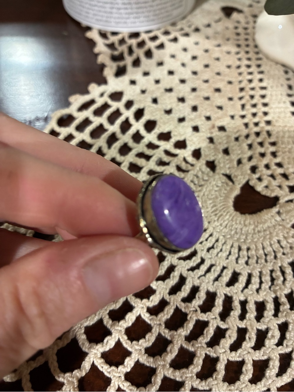 Purple Stone Silver-Tone Adjustable Ring - Women's Jewelry
